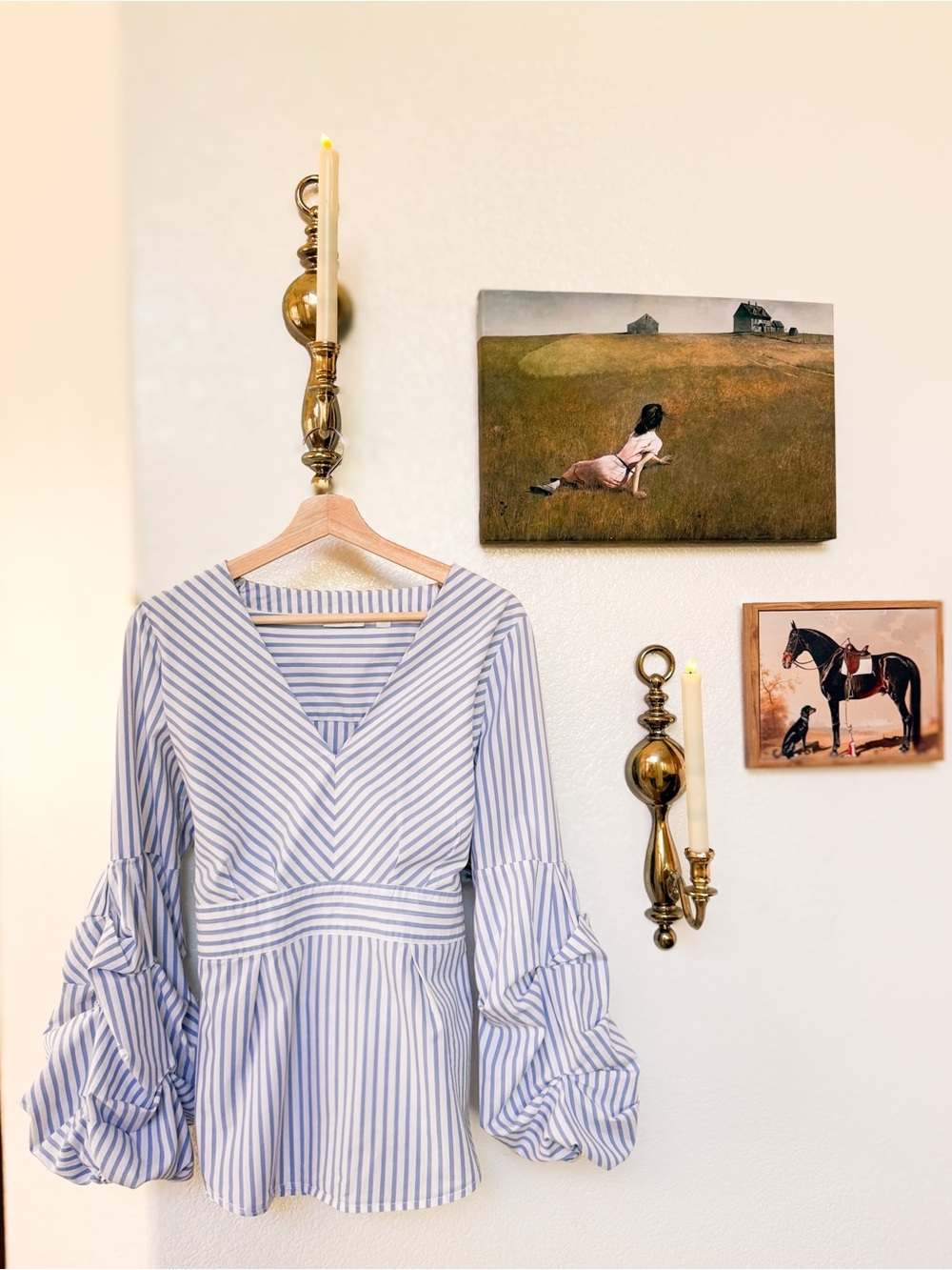 New York & Company Blue and White Striped Peplum Top